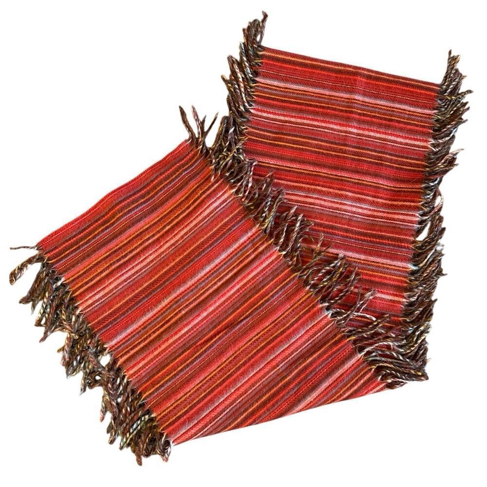 Cashmink V Fraas Germany Scarf Red Orange Stripe Acrylic Tartan Unisex Fringe
